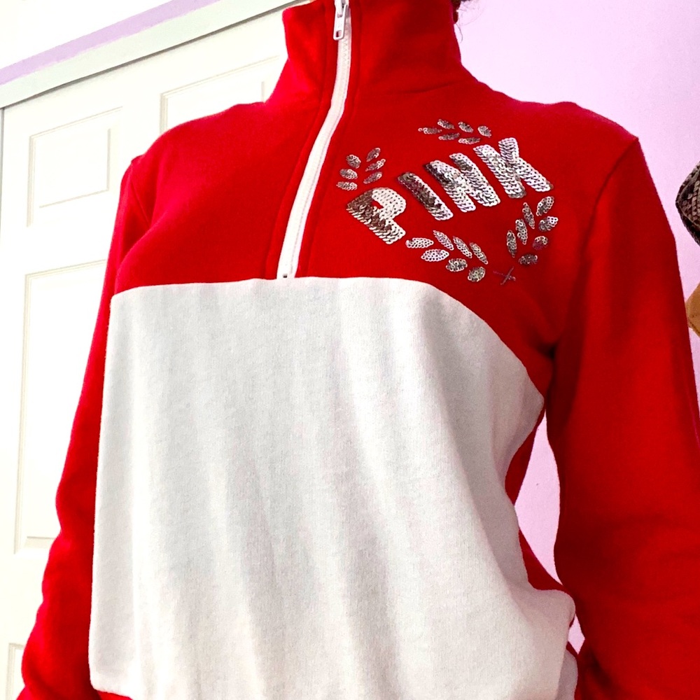 Red+white victoria’s secret PINK turtleneck.